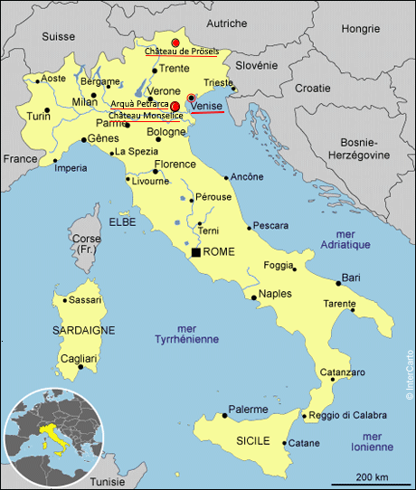 Carte des tournages en Italie ADOW